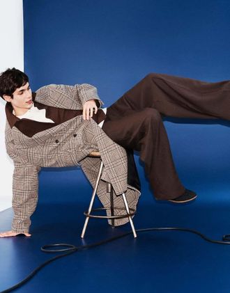 Asos cappotto oversize effetto lana a quadri marroni-Marrone