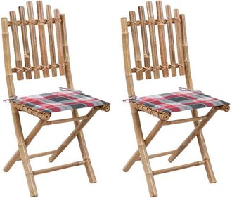 vidaXL Vidaxl - Sillas De Jard&iacute;n Plegables 2 Unidades Bamb&uacute; Con Cojines