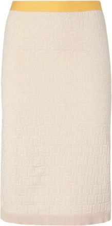 Fendi Rechte Midi Rok - Dames - Midirokken - Beige - XS - Katoen - Rokken