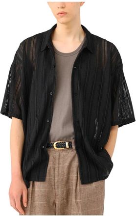 Beams Plus Mesh Open Collar Shirt - Heren - Korte mouwen Overhemden - Zwart - XL - Katoen - Overhemden