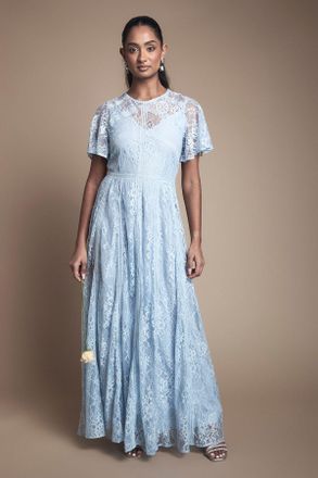 Oasis Womens Angel Sleeve Lace Bridesmaid Dress - Light Blue - Size 10 UK