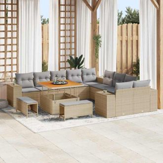 vidaXL Conjunto De Sof&aacute; De Jard&iacute;n Con Coj&iacute;n 13 Pcs Beige, Gris Claro Vidaxl