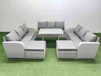 Fimous 11 Seat Outdoor PE Rattan Garden Furniture with 2 Big Stool Light Grey
