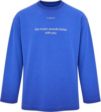 Flaneur Girocollo a costine - Heren - Sweatshirts - Blauw - M - Katoen - Hoodies & sweatvesten