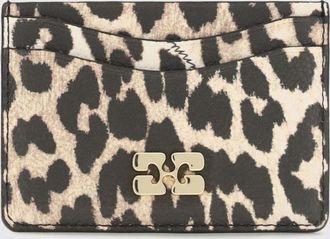 Ganni Portacarte in pelle riciclata con stampa animalier e logo