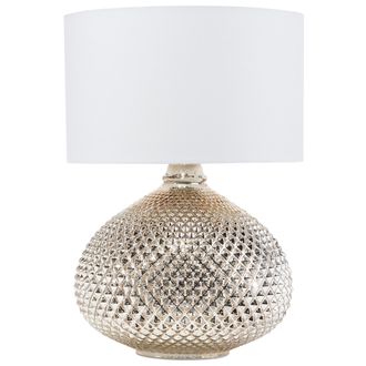 Beliani L&aacute;mpara De Mesa Dorada Con Pantalla Blanca 55 Cm Base De Vidrio De Brillo Intenso Estilo Glamour Madon