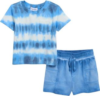 Splendid Sagrasso Tie Dye Pocket T-Shirt & Drawstring Shorts Set at Nordstrom, Size 18-24M