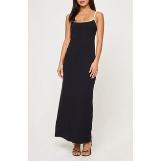 L*Space Jordana Rib Cover-Up Maxi Dress in Black /Cream at Nordstrom Rack, Size X-Small