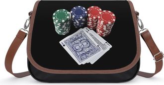 Generic Playing Cards And Poker Chips Crossbody Bags for Women Fashion Leather Shoulder Handbags With Adjustable Strap