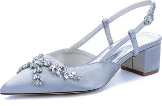 Generic Wedding Bridal Shoes Womens Pointed Toe Slingback Chunky Low Heel Pumps Shoes for/Engagement/Evening/Prom 4.5Cm,Silver,10 UK