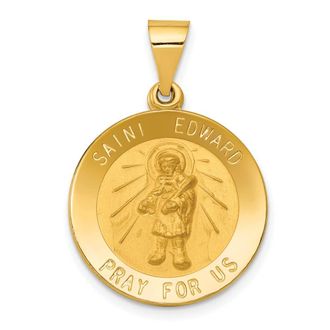Diamond2Deal 14k Yellow Gold Polished and Satin St Edward Medal Hollow Pendant
