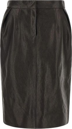 Magda Butrym 28 Midi Rok - Dames - Leren & Su&egrave;de rokken - Zwart - 2XS - Leer - Rokken