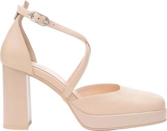 Nero Giardini Beige Leren Blokhak Schoenen - Dames - Pumps - Beige - 40 EU - Leer - Schoenen