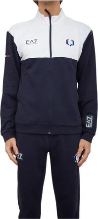 Emporio Armani Blauwe Sweatshirt Casual Mode Stijl - Heren - Vesten met rits - Blauw - 3XL - Katoen - Hoodies & sweatvesten