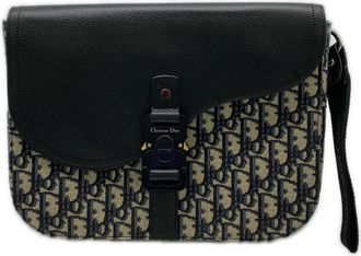 Dior Black Gray Canvas Leather Clutch Bag Pouch (Pre-Owned)