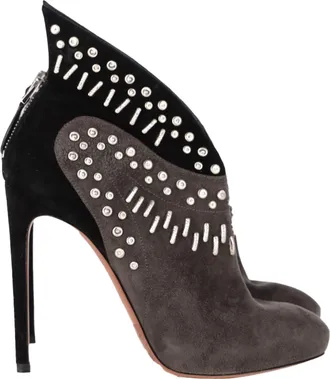 Alaia Alaia Pre-owned Womens Alaïa Winged Embellished Heeled Ankle Boots in Grey and Black Suede - Size EU 37