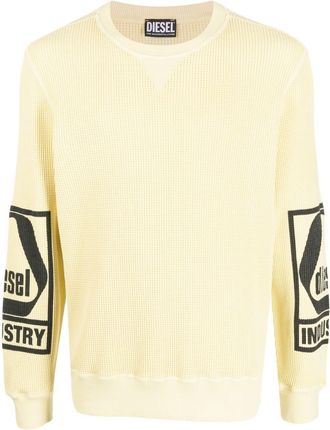 Diesel logo print chunky-knit jumper - men - Cotton - S - Yellow