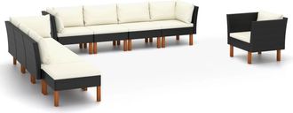 vidaXL Set Muebles De Jard&iacute;n 10 Pzas Rat&aacute;n Sint&eacute;tico Eucalipto Negro Vidaxl
