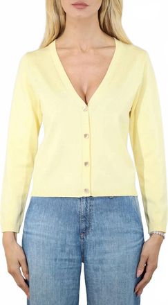 Metric Knits V Neck Long Sleeve Crop Cardigan With Square Buttons In Cool Lemon