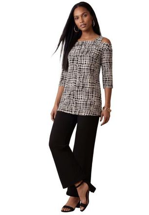 Jessica London Cold Shoulder Top in Black White Weave at Nordstrom, Size Medium