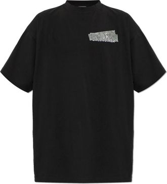 Balenciaga Zilveren Tape Achterkant Oversized T-shirt - Heren - T-shirts - Zwart - XS - Katoen - Tops