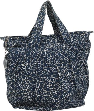 Chanel Vintage Bowler Bag Printed Canvas Navy Canvas Bag (Pre-Owned)