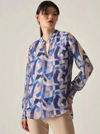 James Lakeland Womens Blue Mosaic Print Blouse - Size: 12