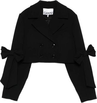 Ganni Cropped Double-Breasted Blazer - Dames - Blazers - Zwart - XL - Leer - Jassen