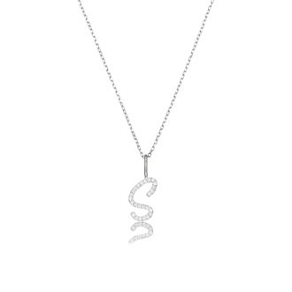 Lily & Roo Silver Diamond Style Curve Initial Letter Necklace