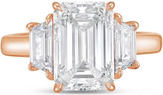 Diana M. Jewels 18kt rose gold lab grown 12ct emerald diamond ring with trapezoids on the sides