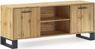 Skraut Home Mobile tv 140 con 2 porte, soggiorno, modello loft, colore struttura e porte in rovere rustico, misura 137x40x57cm di altezza. - Skraut Home