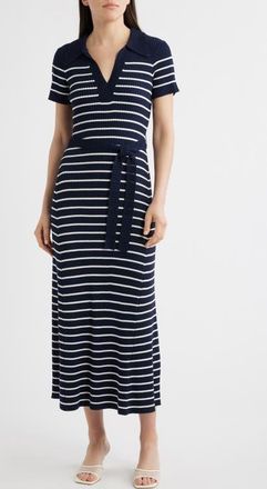ZOE AND CLAIRE Stripe Ribbed Sweater Dress in Navy Stripe at Nordstrom, Size X-Large