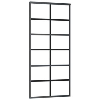 Berkfield Home Sliding Door with Hardware Set ESG Glass&Aluminium 90x205 cm in Black