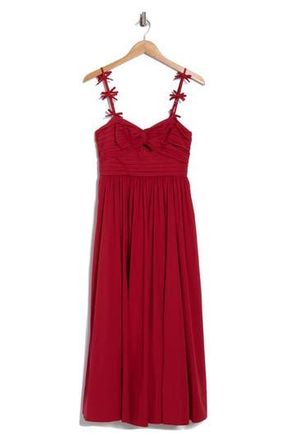 Cinq &agrave; Sept Agnes Bow Strap Pleated Fit & Flare Dress in Cherry Rose at Nordstrom Rack, Size 14