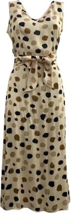 Manila Grace Beige Korte Mouw Jurk - Dames - Casual kleedjes - Beige - L - Kleedjes