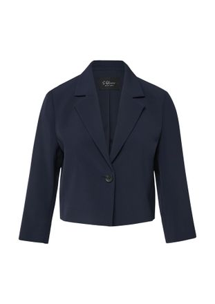 s.Oliver Black Label Kurzblazer S.OLIVER BLACK LABEL, Damen, Gr. 34, navy, Web, Obermaterial: 93% Polyester, 7% Elasthan, unifarben, normal taillenlang, tiefer V-Ausschnit