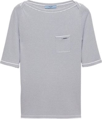 Prada Maglione a righe con scollo a barca - Blu