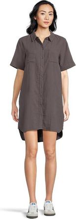 Mod-o-doc Half Sleeve Swing Shirt Dress Womens Dress Washed Ebony : LG (US 12-14), Cotton