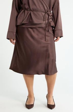 Renee C Satin Midi Skirt in Brown at Nordstrom Rack, Size 2X