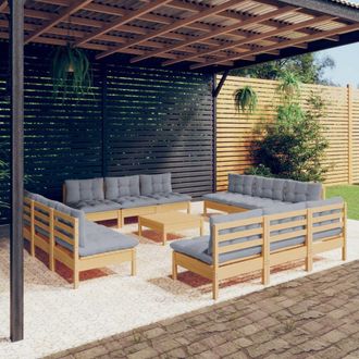 vidaXL Juego De Muebles De Jard&iacute;n 13 Pzas Y Cojines Madera Pino Gris Vidaxl
