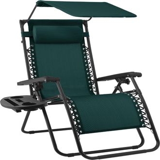 Best Choice Products 30 Extra Wide Folding Zero Gravity Patio Lounge Chair w/Adjustable Canopy Shade - Forest Green