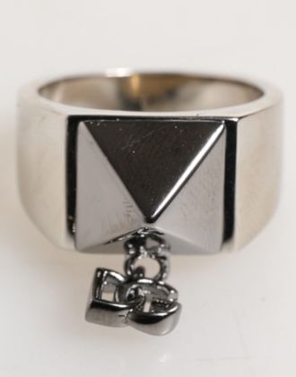 Dolce & Gabbana Silver Tone Pyramid DG Logo Real Brass Mens Ring