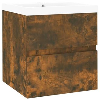 Berkfield Home Sink Cabinet with Built-in Basin Smoked Oak Engineered Wood in Brown