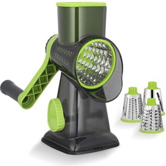 OEM Mandolina - 3 Cuchillas De Tambor Desmontables - Para Patatas Zanahorias Queso Y Frutos Secos - Base De Succi&oacute;n Fuerte - Verde