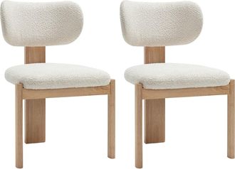 Vente-Unique Set de 2 sillas en tejido boucl&eacute; y madera de hevea - Blanco - WILANA
