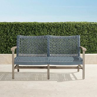 Frontgate Isola Loveseat in Weathered Teak & Harbor Blue Wicker - Frontgate