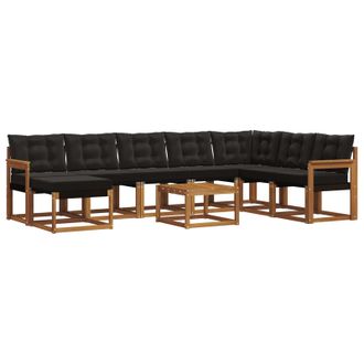 vidaXL Conjunto De Sof&aacute;s De Exterior Con Coj&iacute;n 9 Pcs Natural Y Negro Vidaxl