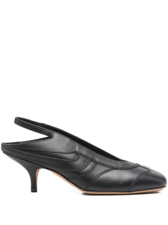 Dries Van Noten Womens Leather Slingback Pumps With Topstitched Details - Black - Size EU 40