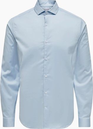 Only Mens Regular Fit Long Sleeve Point Collar Shirt - Blue - Size: 38/Regular