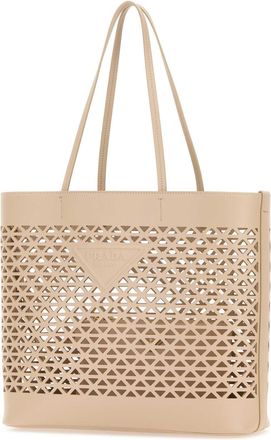 Prada Womens Sand Leather Shopping Bag Travertino Exterior: Borse A Mano